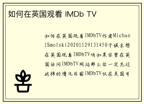 如何在英国观看 IMDb TV